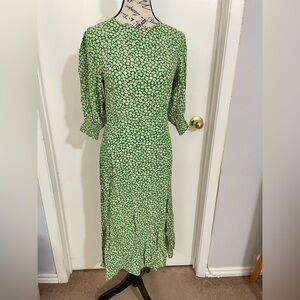 Mango Carol green ditsy floral print midi dress